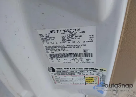 2013 Ford F-150 Lariat z USA, uszkodzony, nr VIN 1FTFW1CFXDFC09117